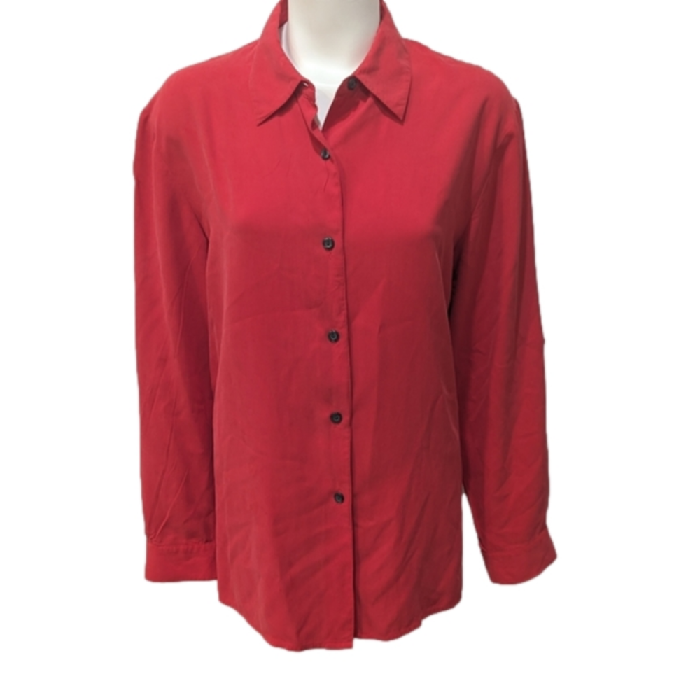 Sag Harbor washable 100% Silk button down red blouse